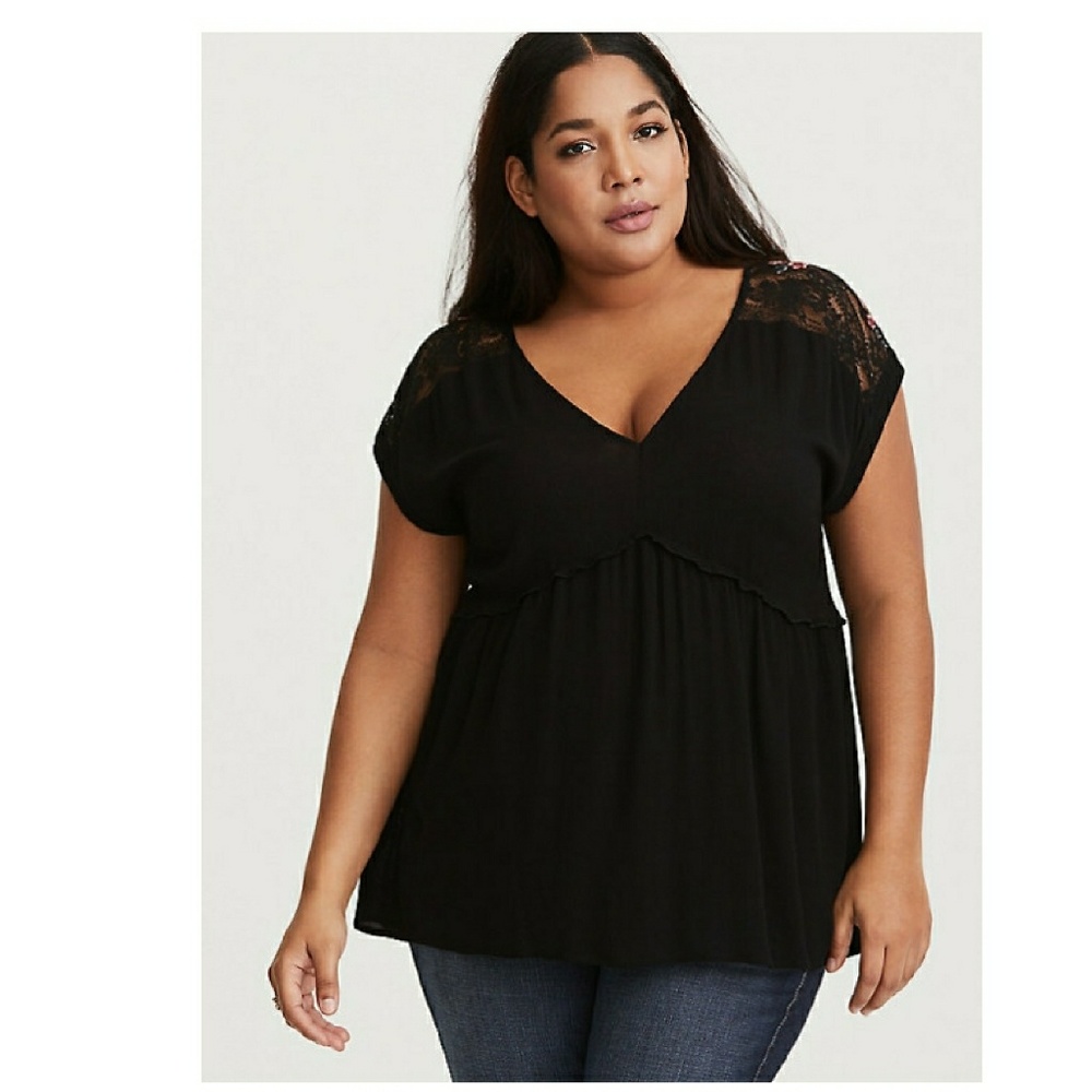🌹Torrid Black Embroidered Lace Woven Babydoll 2X